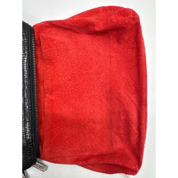 Hammitt VIP Medium Black Lizard Emboss Crossbody Gunmetal Red Suede - Picture 10 of 16